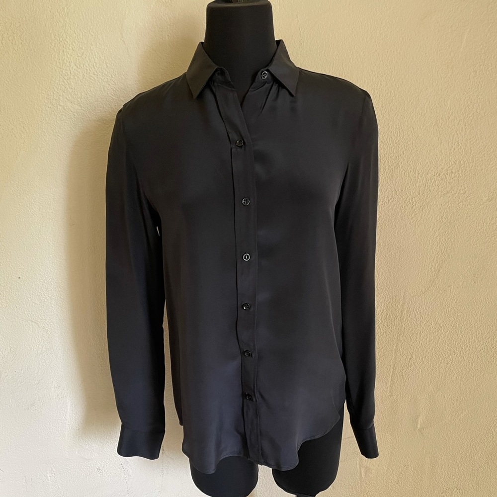 Zara Black Long- Sleeve Button-Down Top